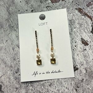 NWT LOFT Rhinestone & Pearl Dangle Drop Earrings